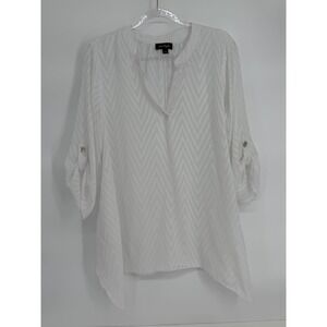 Cal Style USA White Chevron Textured Tunic Top Roll Tab Sleeve Sharkbite Sz XL